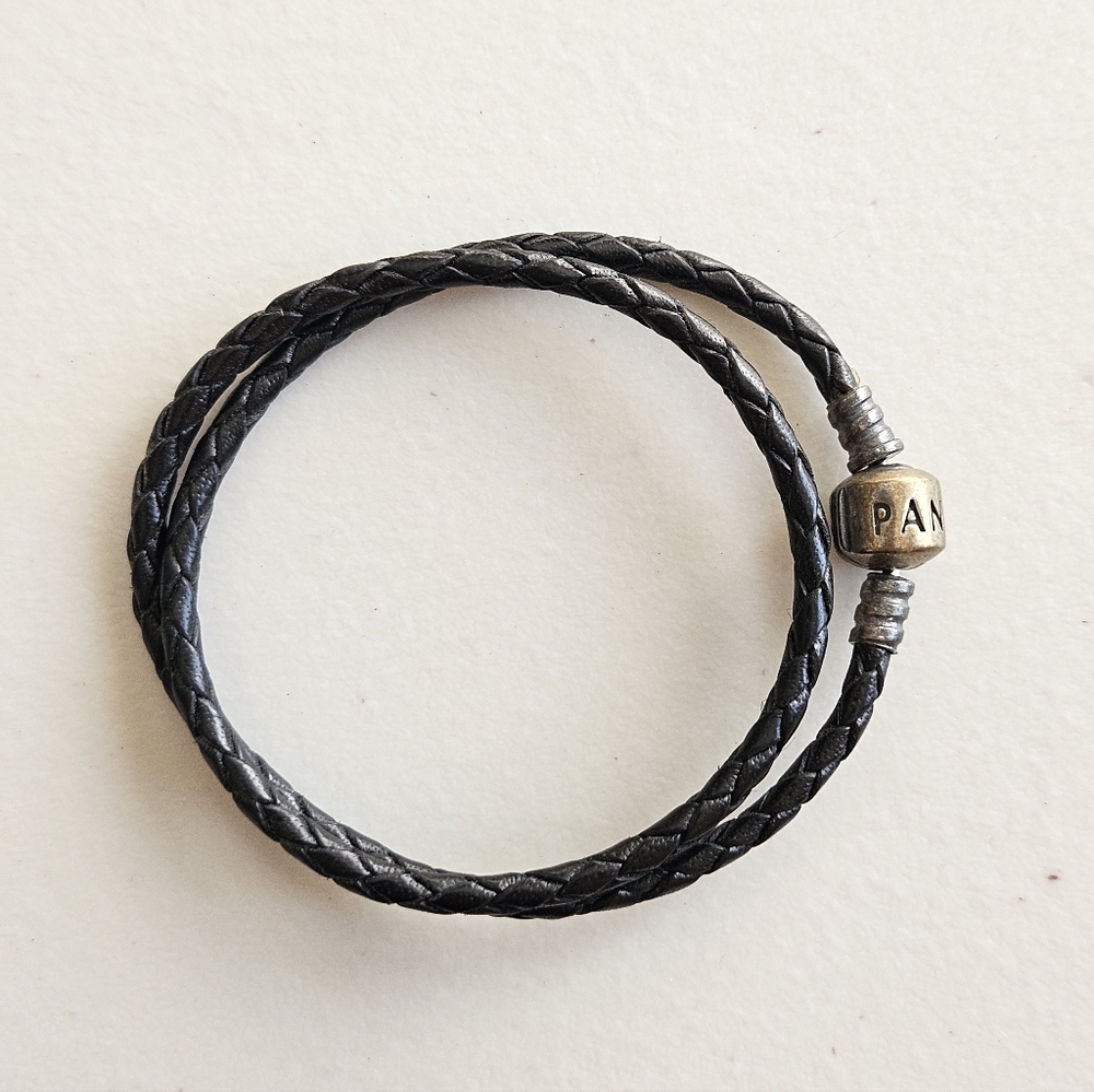 Pandora Double Black Braided Leather Bracelet – 13.5 in